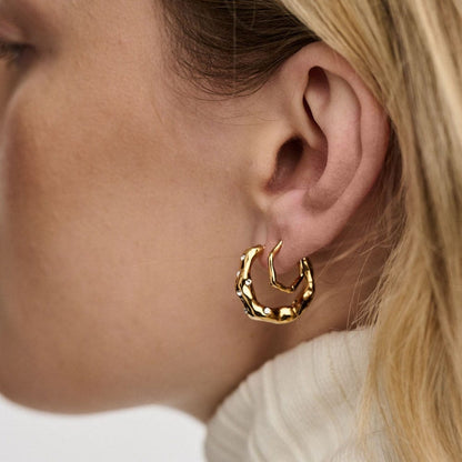 Organic Wave Huggie Hoop Earrings - Gold by Orelia London