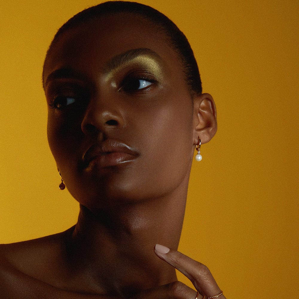 Pearl Drop Huggie Hoop Earrings – Gold by Orelia London