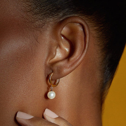 Pearl Drop Huggie Hoop Earrings – Gold by Orelia London