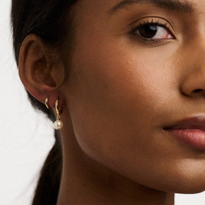 Pearl Drop Huggie Hoop Earrings – Gold by Orelia London