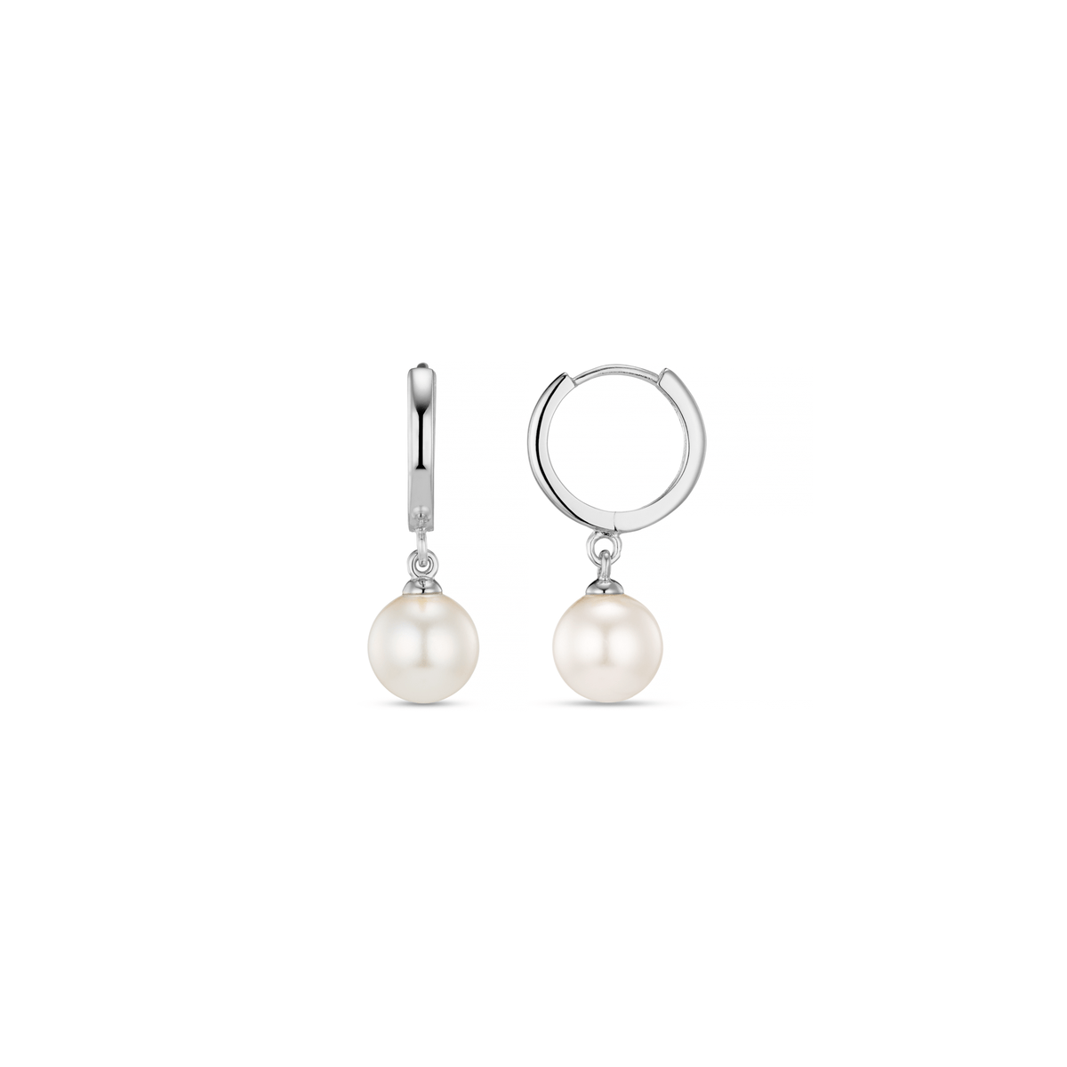Pearl Drop Huggie Hoop Earrings - Silver by Orelia London