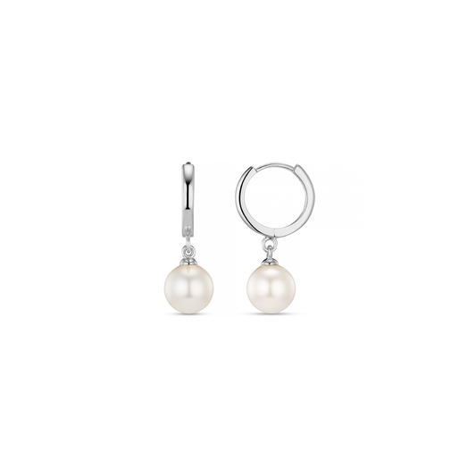 Pearl Drop Huggie Hoop Earrings - Silver by Orelia London