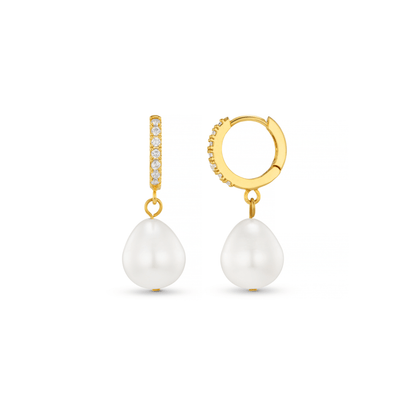 Orelia London Pearl Drop Pavé Huggie Hoop Earrings - Gold