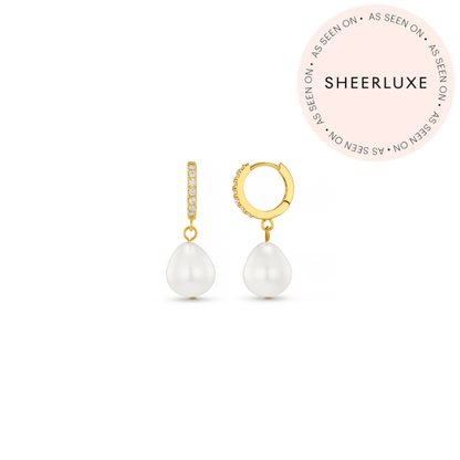 Orelia London Pearl Drop Pavé Huggie Hoop Earrings - Gold