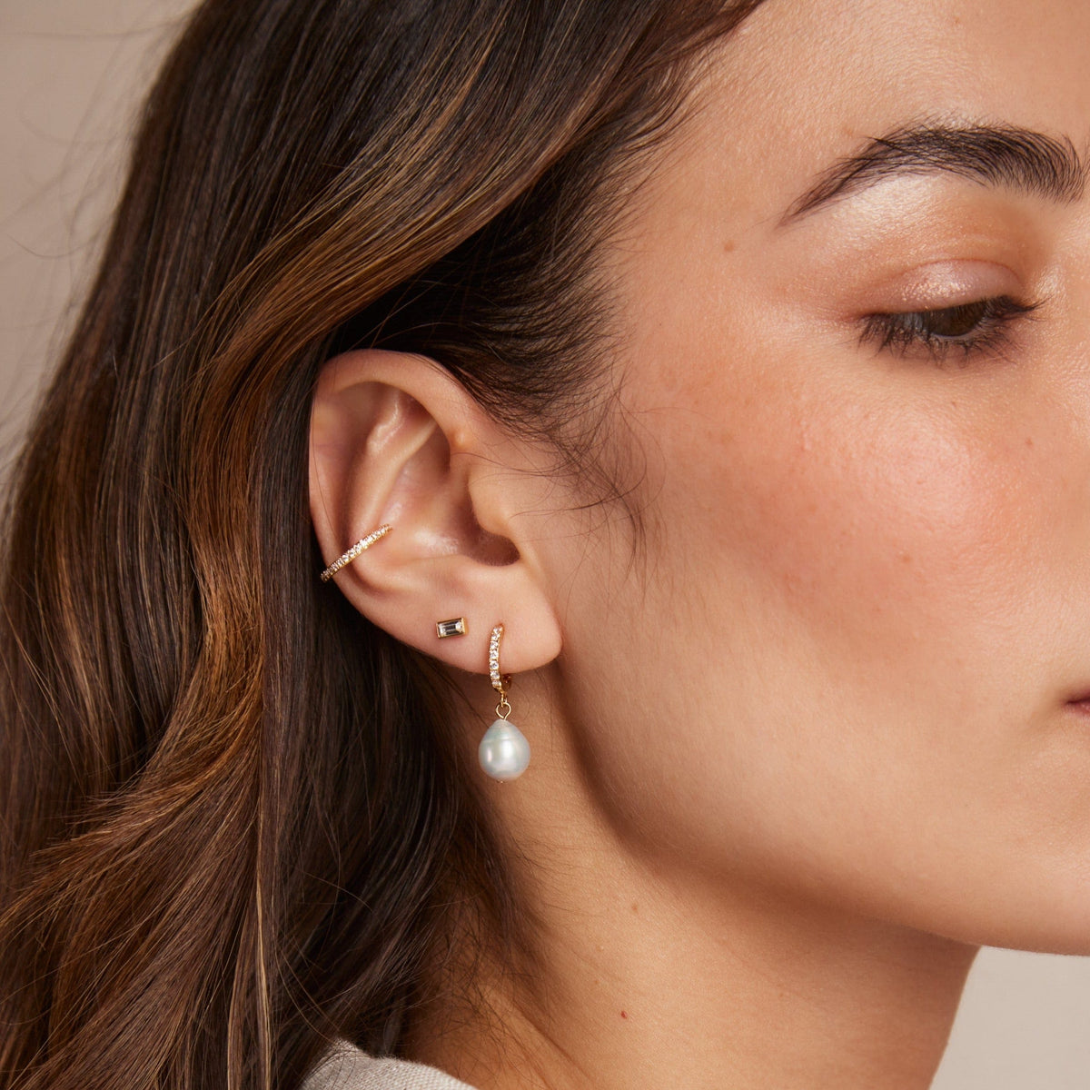 Orelia London Pearl Drop Pavé Huggie Hoop Earrings - Gold
