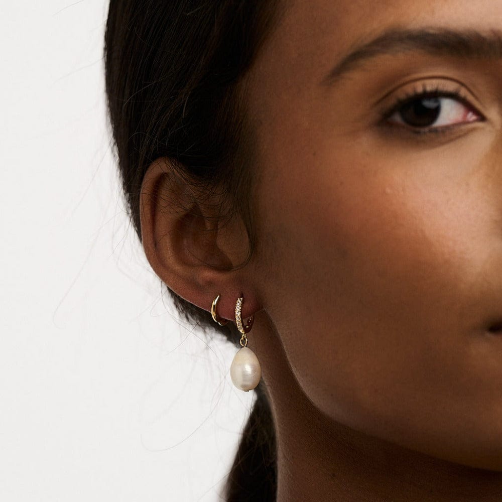 Orelia London Pearl Drop Pavé Huggie Hoop Earrings - Gold
