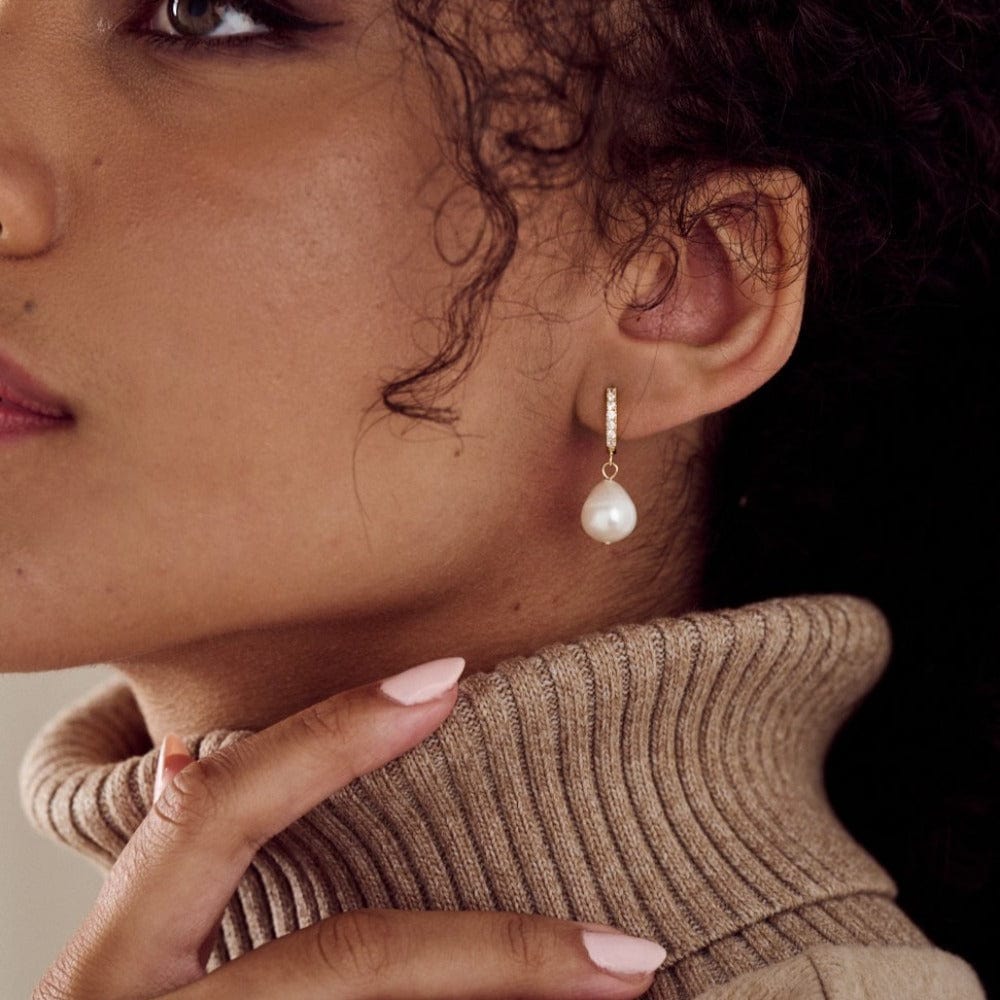 Orelia London Pearl Drop Pavé Huggie Hoop Earrings - Gold