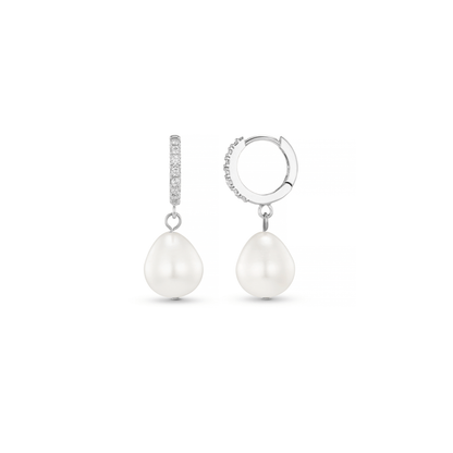 Pearl Drop Pavé Huggie Hoop Earrings – Silver by Orelia London