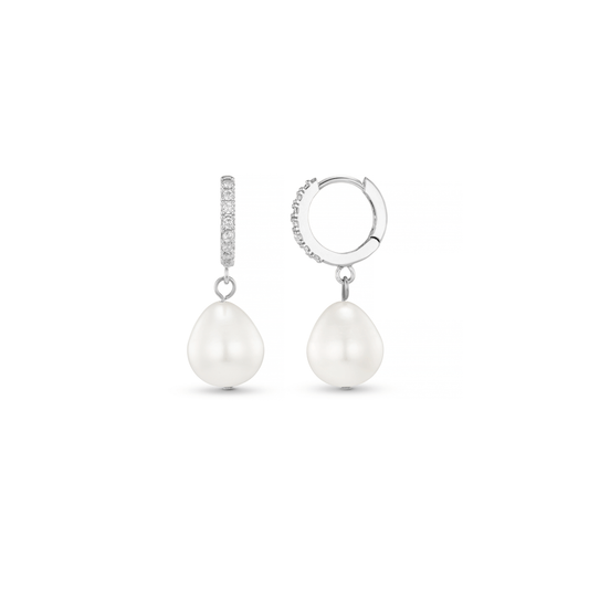 Pearl Drop Pavé Huggie Hoop Earrings – Silver by Orelia London