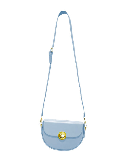 Caprilite Women's Top Handle Half Moon Box Clutch Handbag Chain Strap Gold Button Crossbody Wedding Evening Bag - Baby Blue Pale / Pastel Blue