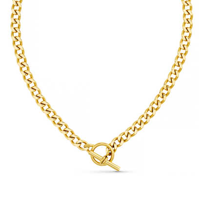 LUXE Flat Curb T-Bar Necklace - Gold by Orelia London