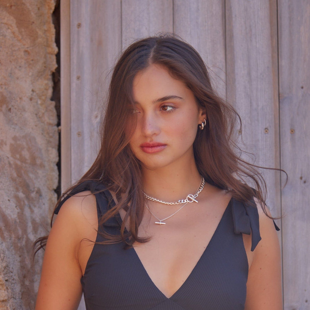 Orelia London LUXE Flat Curb T-Bar Necklace - Silver