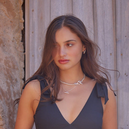Orelia London LUXE Flat Curb T-Bar Necklace - Silver