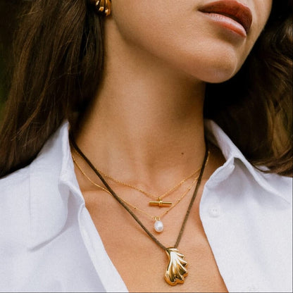 LUXE Shell Pendant Cord Necklace – Gold by Orelia London