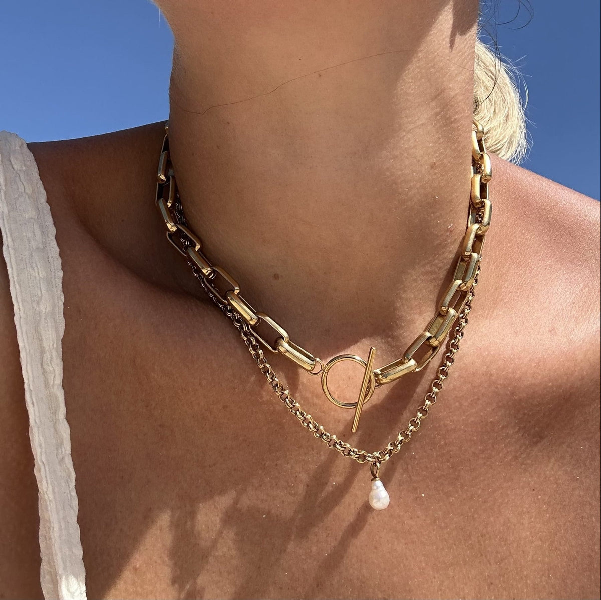 Orelia London LUXE Rectangle Link T-Bar Necklace - Gold