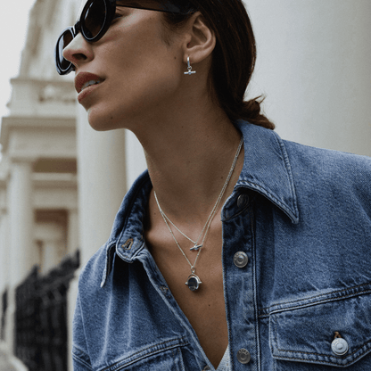 LUXE Linear T-Bar Drop Hoop Earrings - Silver by Orelia London