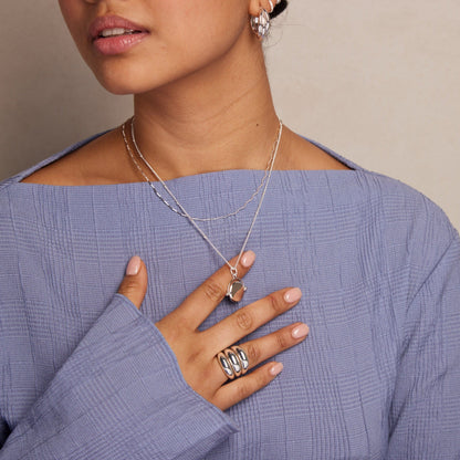 Orelia London LUXE Faceted Disc Spinner Necklace - Silver