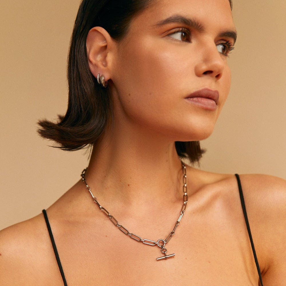 LUXE Linear Link T-Bar Necklace - Silver by Orelia London