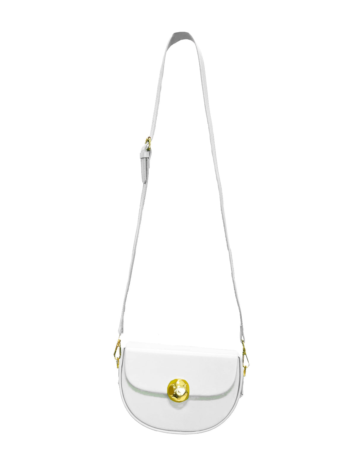 Caprilite Women's Top Handle Half Moon Box Clutch Handbag Chain Strap Gold Button Crossbody Wedding Evening Bag - White