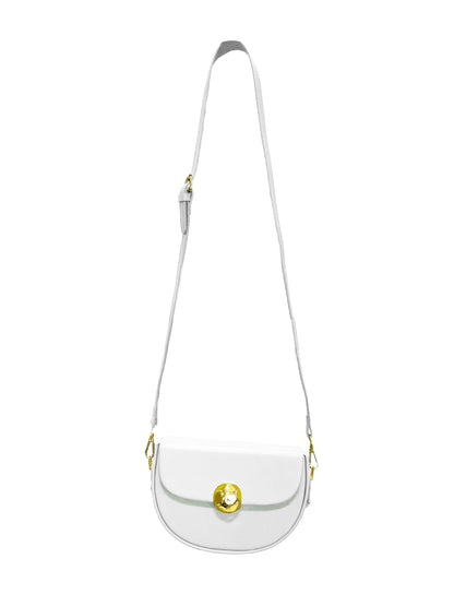 Caprilite Women's Top Handle Half Moon Box Clutch Handbag Chain Strap Gold Button Crossbody Wedding Evening Bag - White